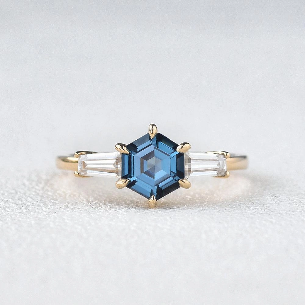 Blue Topaz Yellow Gold Geometric Ring Work Accent