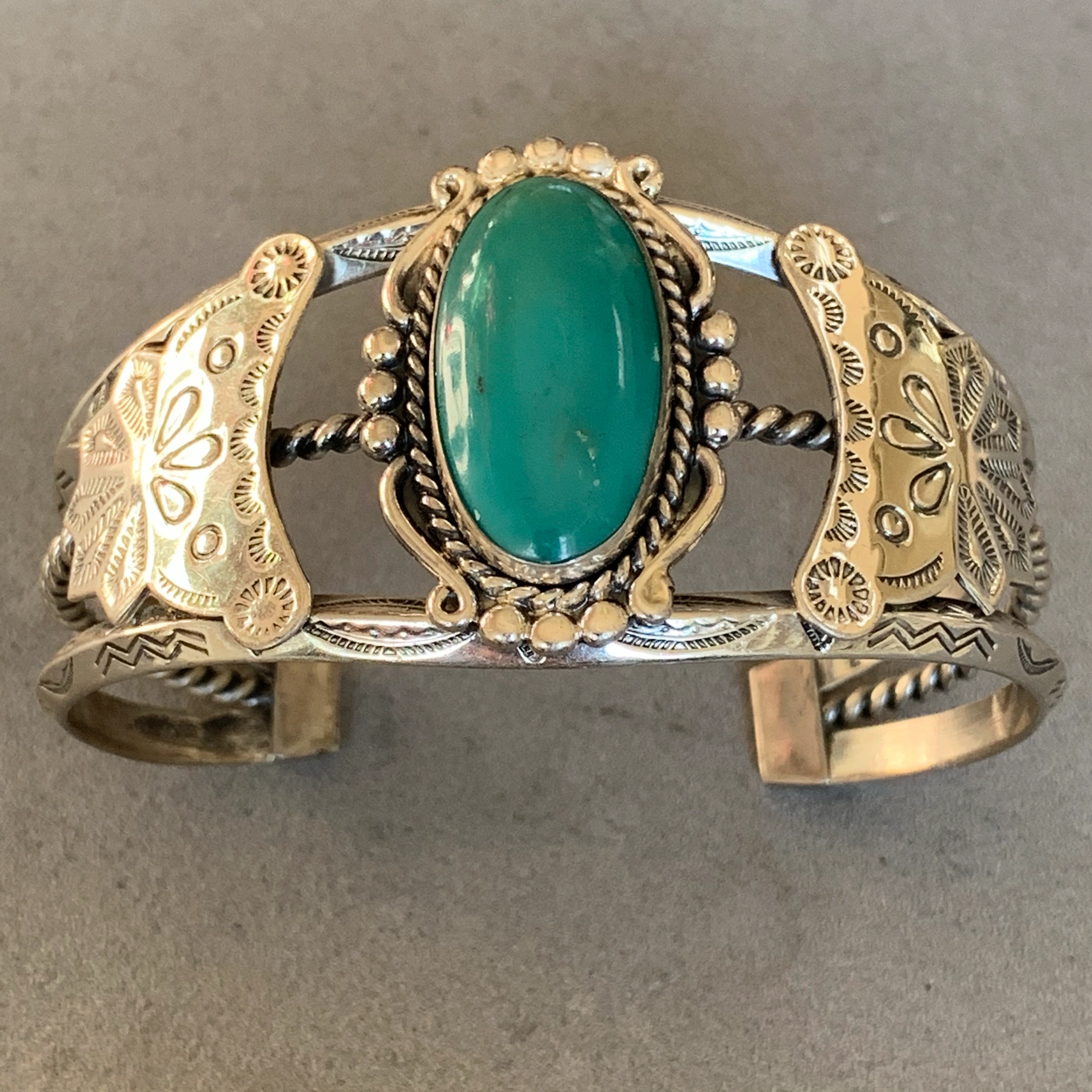 Bell Trading Fred Harvey Era Sterling Turquoise Bracelet Sculpted Feature