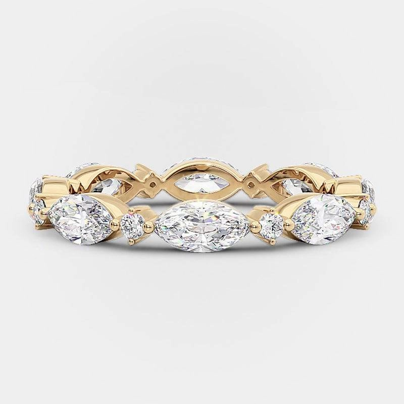 Bright Mood Monochrome Mood Louily Elegant Yellow Gold Marquise Cut Diamond Wedding Band In Sterling Silver