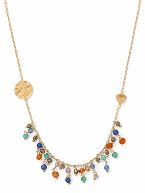 Gold-plated Colorful Beaded Drop and Coin Chain Drop Necklace Trendy Outfit