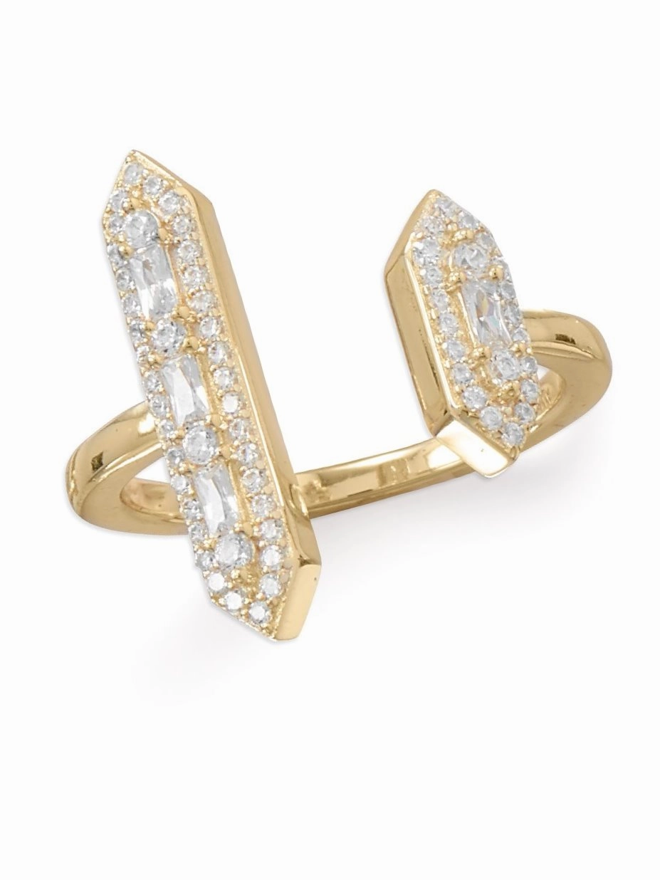 Gold-plated Sterling Silver Double Bar Ring with Cubic Zirconia Accents Superior Craftsmanship Shiny Art