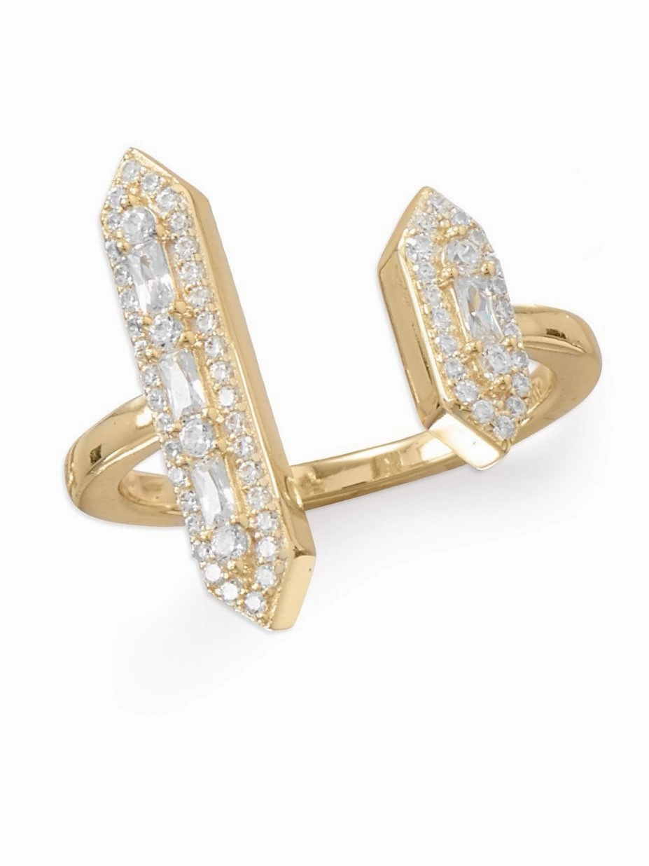 Graceful Choice Gold-plated Sterling Silver Double Bar Ring with Cubic Zirconia Accents