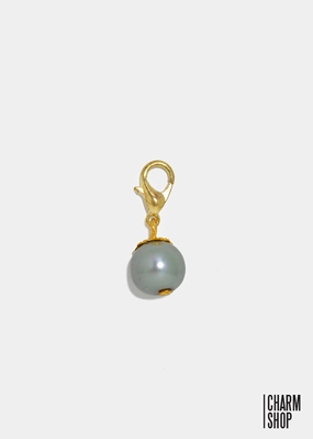 Gold Tone Gray Pearl Dangle Charm Handcrafted Accent