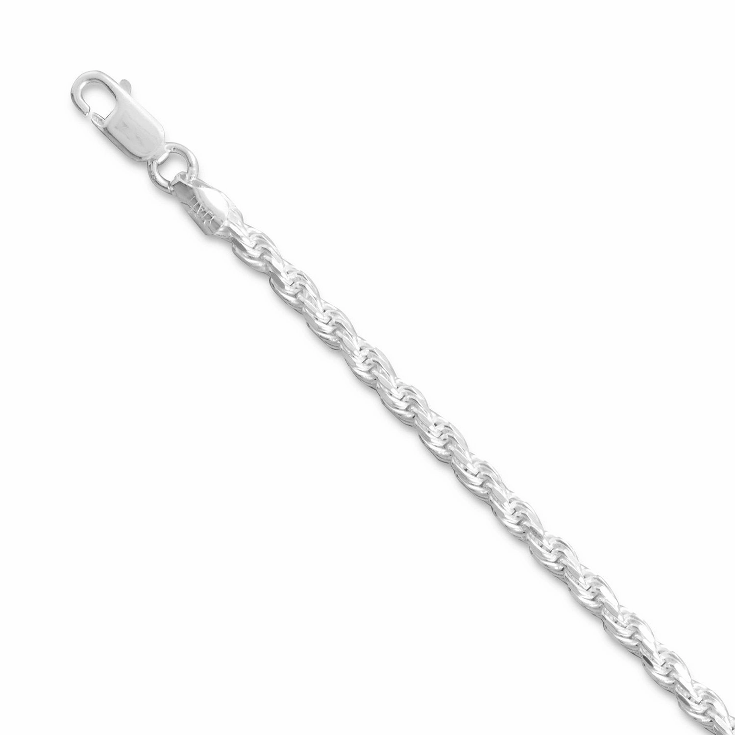 Rope Chain Necklace 3.3mm Width Sterling Silver Diamond-cut Subtle Charm