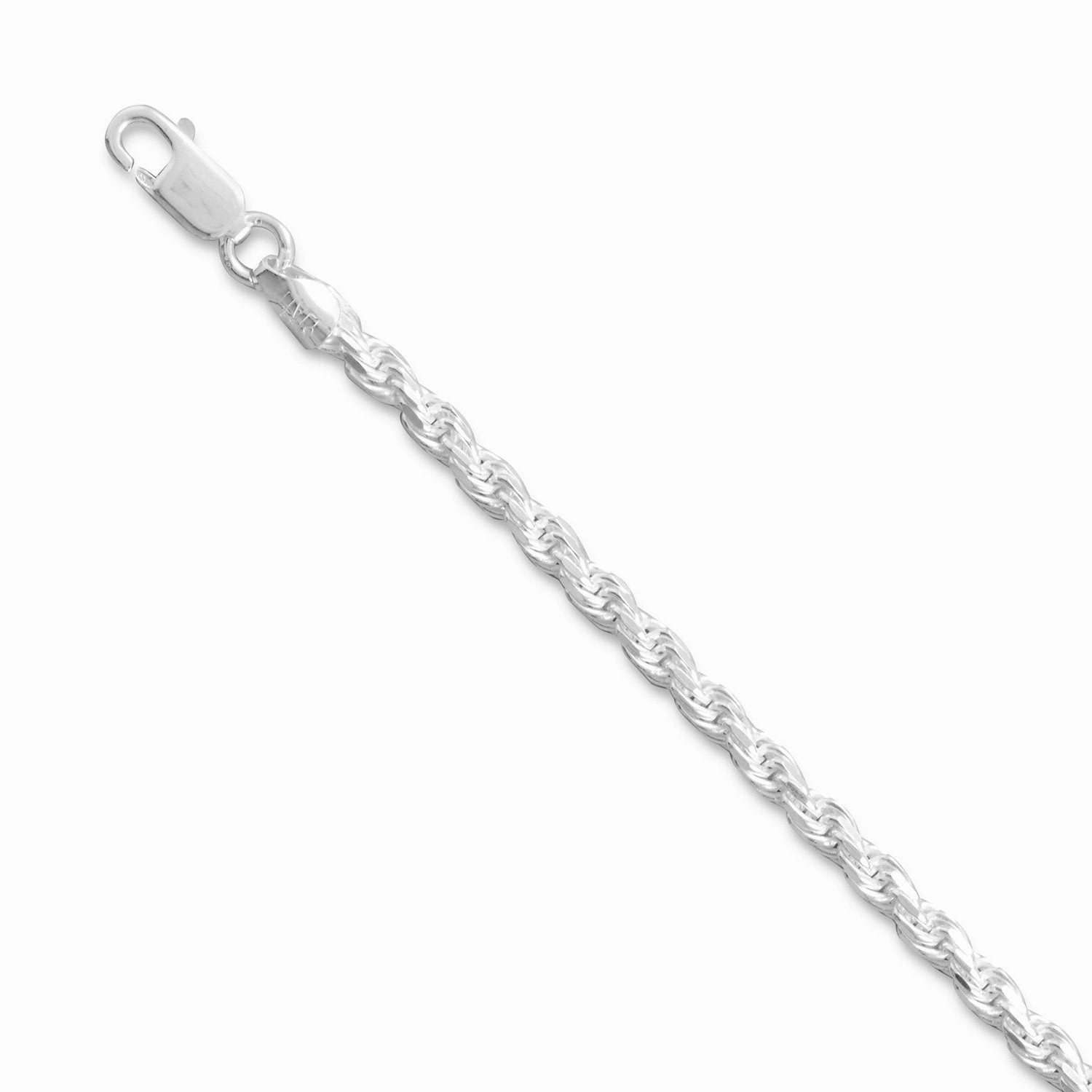 Rope Chain Necklace 3.3mm Width Sterling Silver Diamond-cut All Occasion