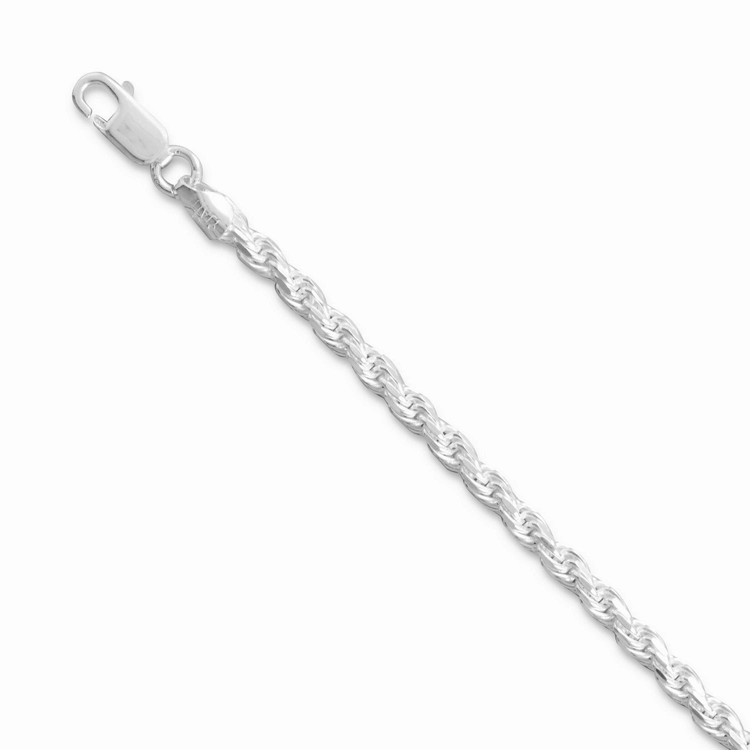 Valentine Gift understated look Rope Chain Necklace 3.3mm Width Sterling Silver Diamond-cut