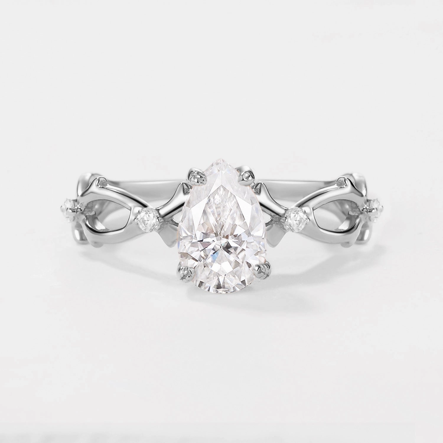 1.5ct Pear Moss Agate Infinity Leaf Four-prong Ring Pretty Detail