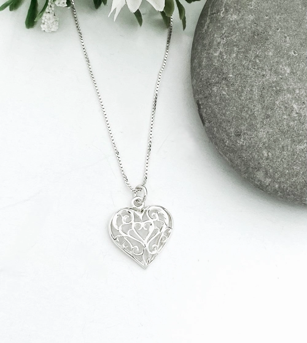 Sterling Silver Filigree Heart Pendant Instant Edge