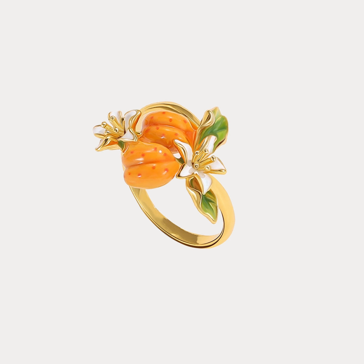 Golden Plum Flower Ring Excellent Art Modern Item