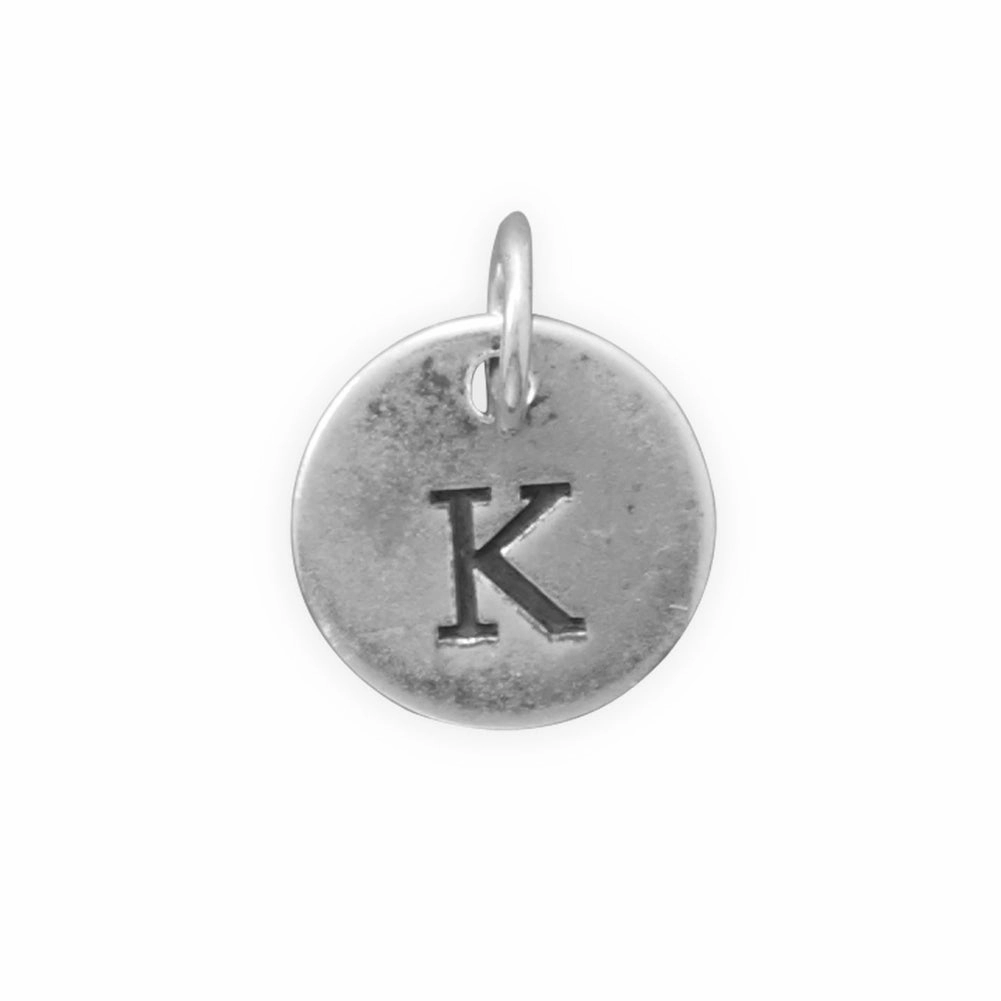 Antiqued Finish Sterling Silver Letter K Disk Charm Chic Gem