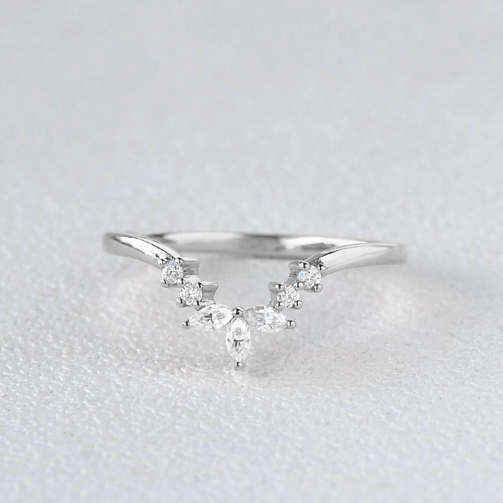 Marquise Shaped Curved Moissanite Band Color Match Elite Detail