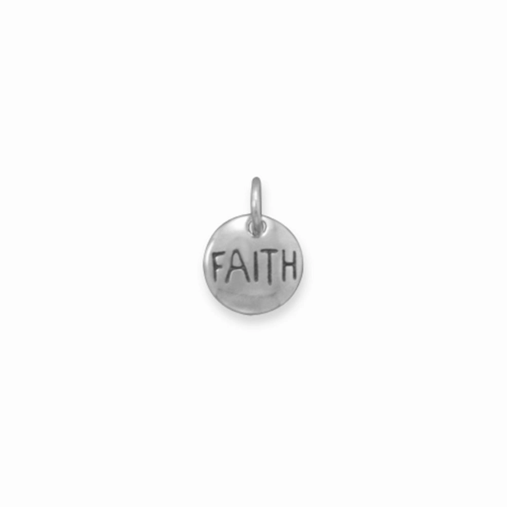 Handcrafted Art Highlight Feature Message FAITH Charm Sterling Silver
