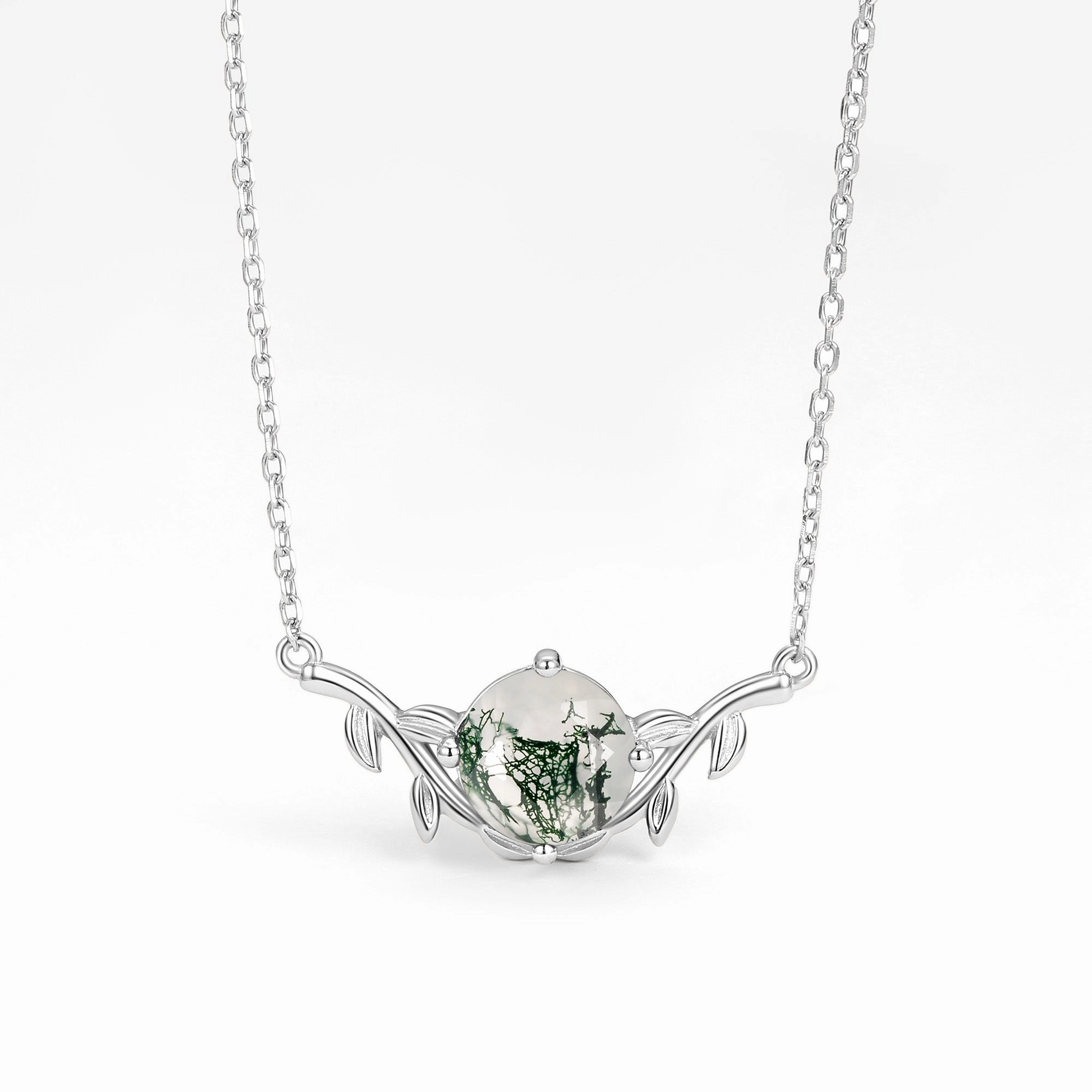 Natural Inspired Leafy Moss Agate Cute Round Necklace Soft Radiance Luxury Glow