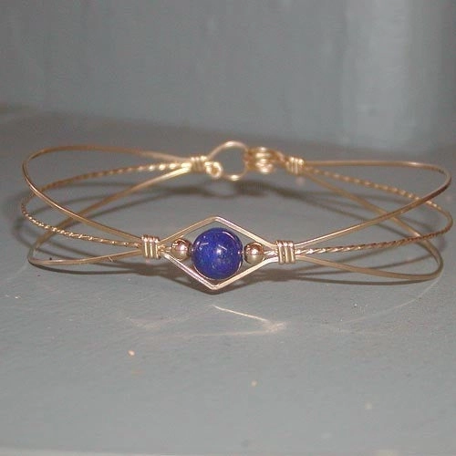 1-Bead Blue Lapis Bead Gold Filled Wire Wrapped Bracelet Suburban Charm