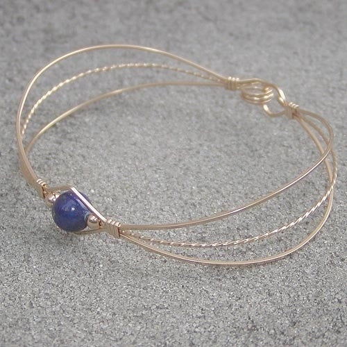 Up-To-The-Minute View Attention Grabber 1-Bead Blue Lapis Bead Gold Filled Wire Wrapped Bracelet