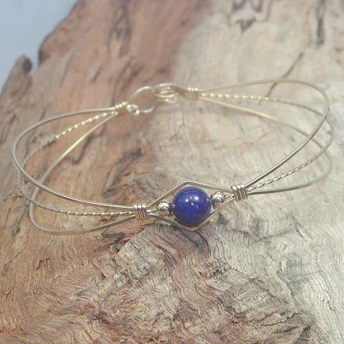 1-Bead Blue Lapis Bead Gold Filled Wire Wrapped Bracelet Limited Story