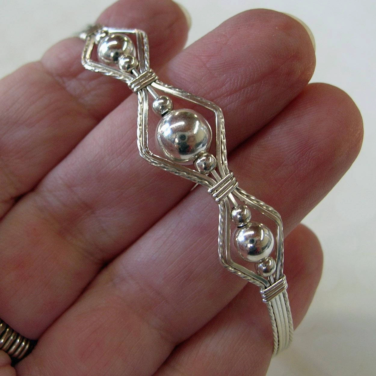 3-Bead Point Smooth Sterling Silver Beads Wire Wrapped Bracelet Luxury Finds