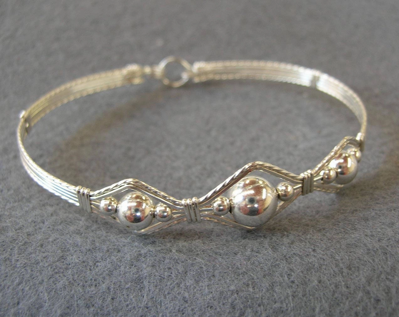 3-Bead Point Smooth Sterling Silver Beads Wire Wrapped Bracelet Grand Gesture Inclusive Choice