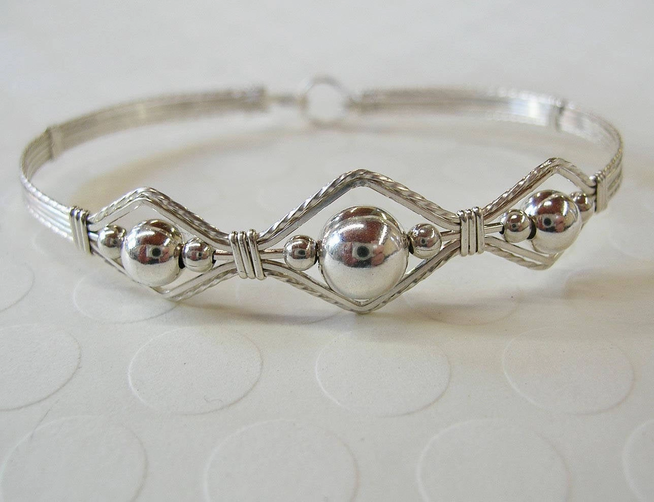 Heirloom Tale Advantageous Composites 3-Bead Point Smooth Sterling Silver Beads Wire Wrapped Bracelet