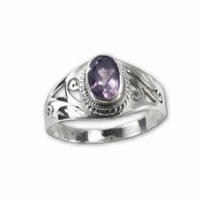 Custom Mark Amethyst Ring Oval 3 ctw Sterling Silver Artisan Made Fair Trade, size 6.5