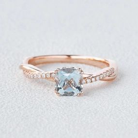 Aquamarine Classic Solitaire Twist Ring Sleek Piece Bold Pop