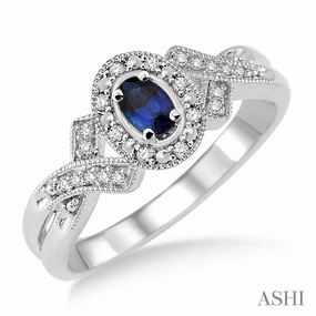 Beautiful Design Oval Shape Silver Sapphire & Diamond Ring