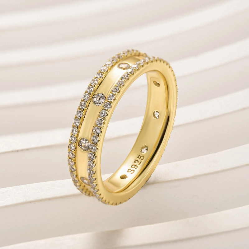 Gorgeous Yellow Gold Wide Women's Wedding Band In Sterling Silver Bright Look