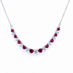 Work Meeting Embellished Jewelry Bremer Jewelry 18K White Gold Rubies and Diamonds Smile Necklace (1.85ctw)