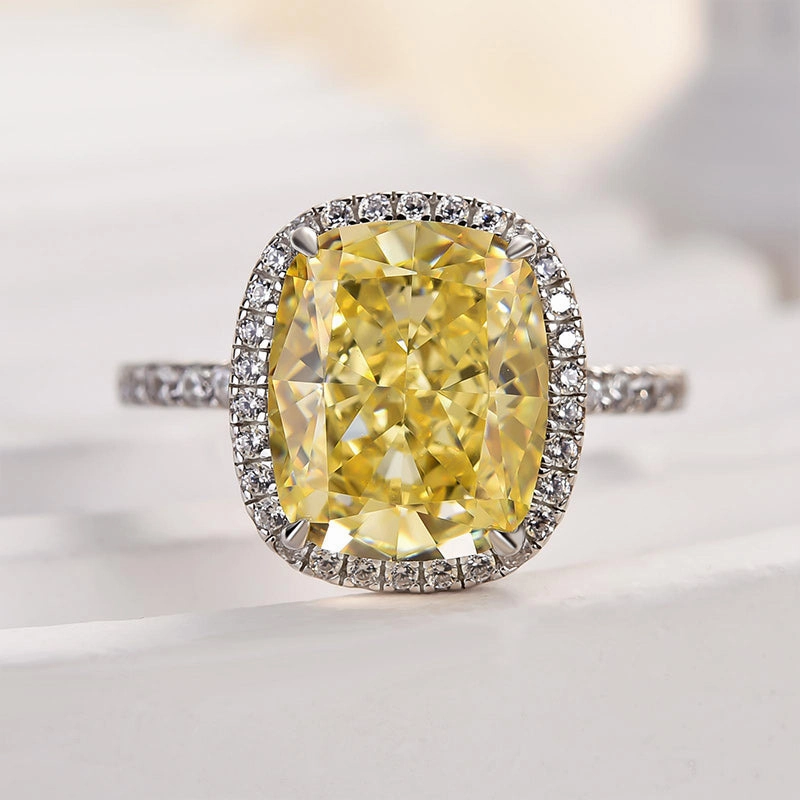 Refined Charm Trend Accent Louily Noble Halo Cushion Cut Yellow Stone Engagement Ring
