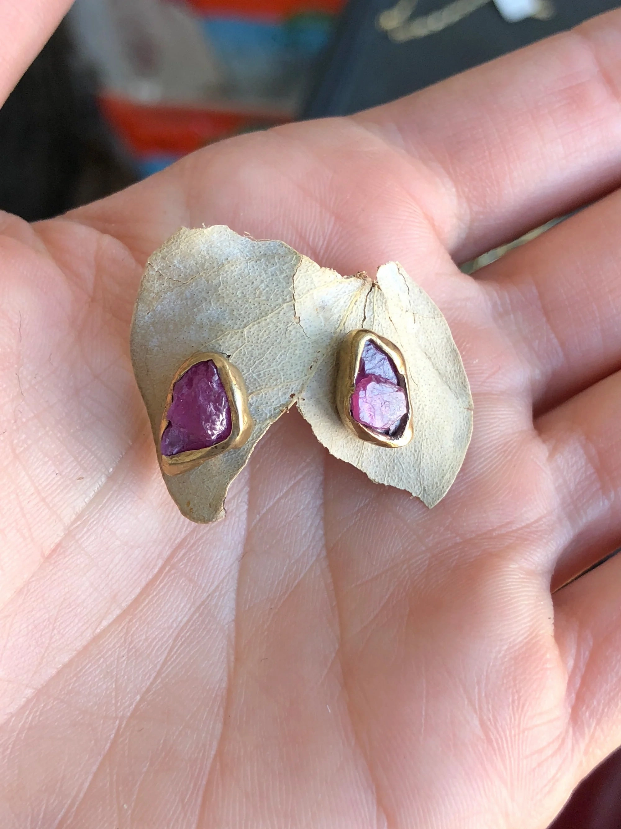 Minimalist Product Ornate Creation Sea Star Studs - Ruby, Brass    Sterling Silver