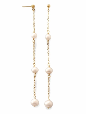 14k Yellow Gold Cultured Freshwater Pearl Chain Drop Earrings Impeccable Finish True Touch