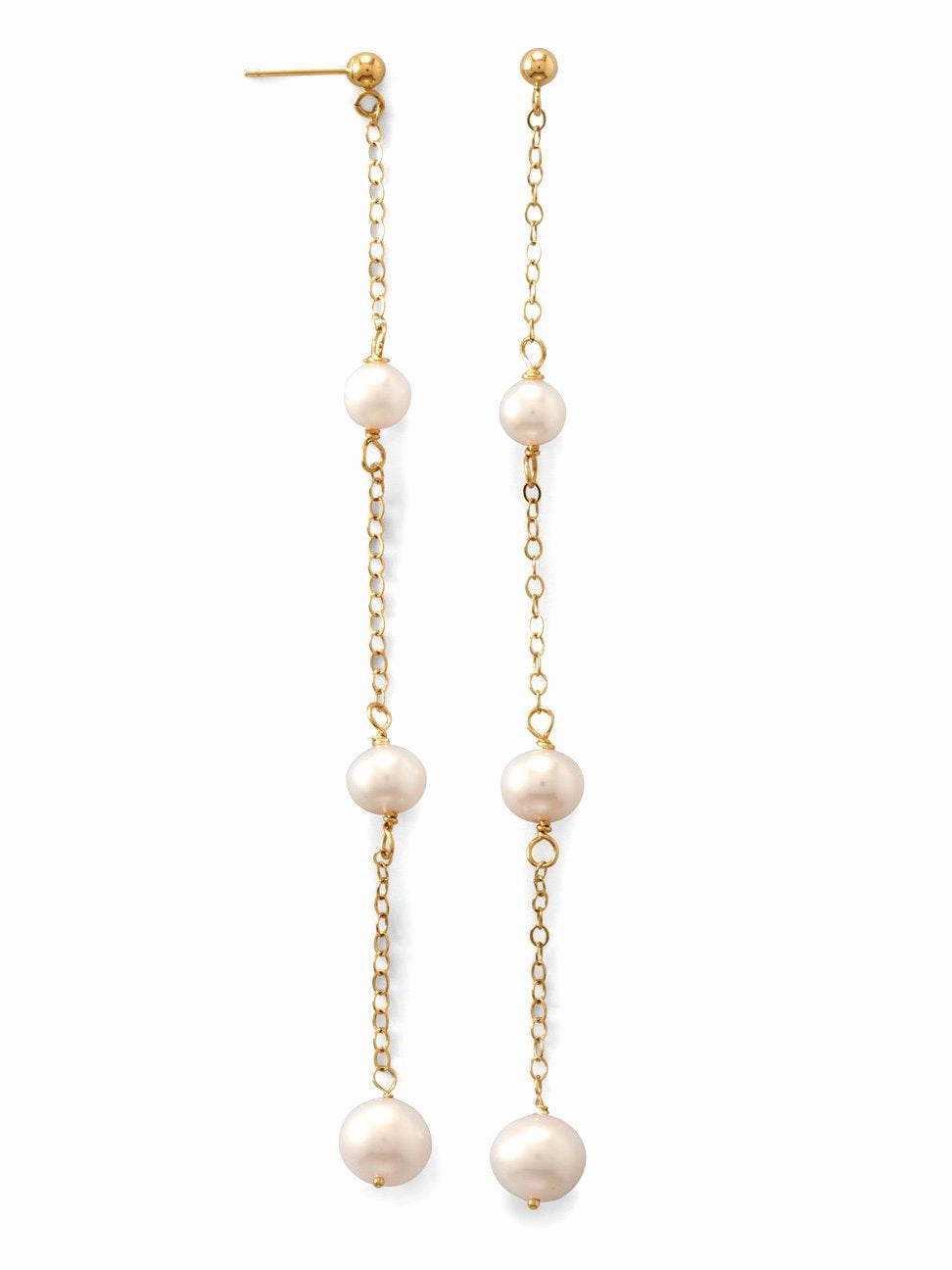 14k Yellow Gold Cultured Freshwater Pearl Chain Drop Earrings Impeccable Finish True Touch