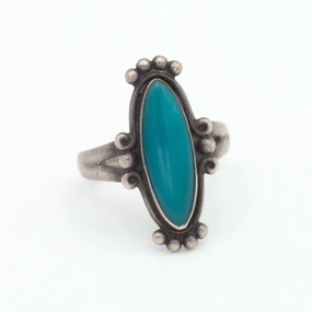 Navajo Handmade Sterling Silver Turquoise Ring (Hallmark Unknown) (Size 6) Exquisite Sparkle