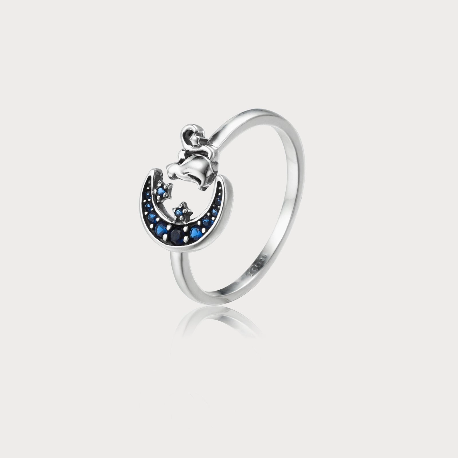 Silver Moon Cat Ring Meaningful Gift Fresh Spark