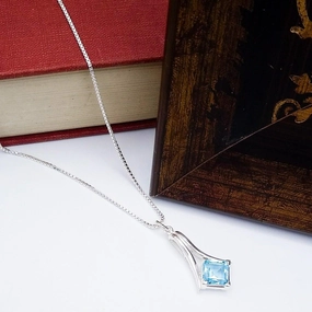 Sterling Silver Pendant With Blue Topaz Date Style Bold Shine Pieces