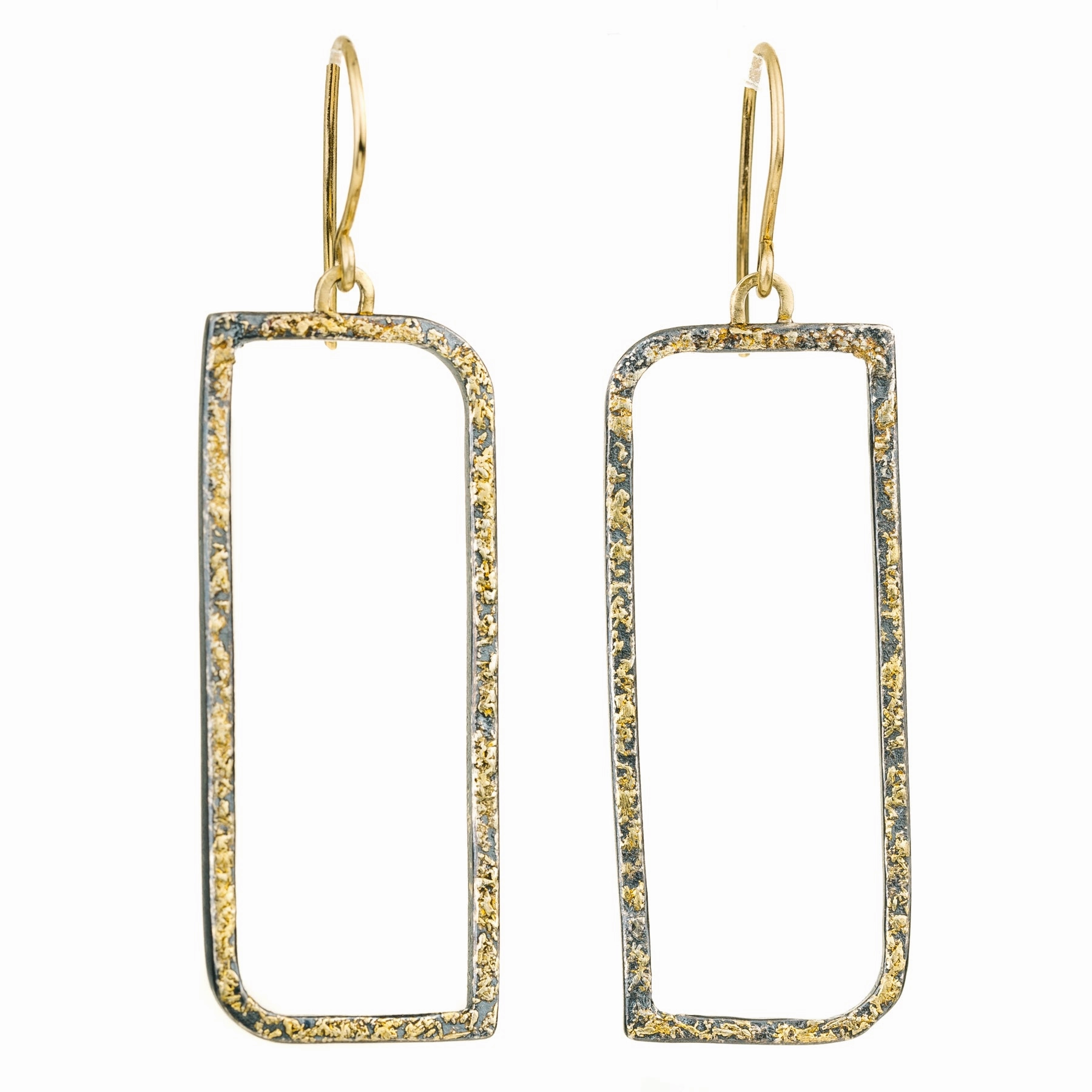 Pretty Option Floating Square Hoops with Diamonds - 22k/18k Gold, Oxidized Silver   Reclaimed Diamonds