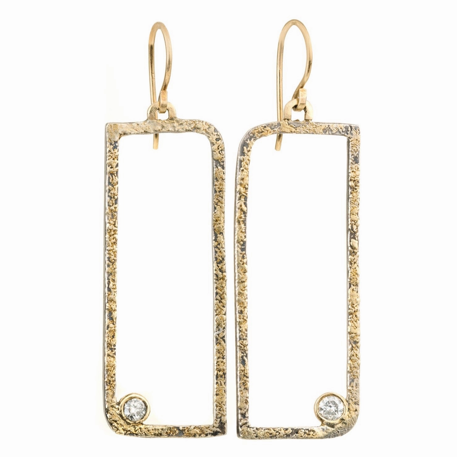 Beautiful Product Floating Square Hoops with Diamonds - 22k/18k Gold, Oxidized Silver   Reclaimed Diamonds