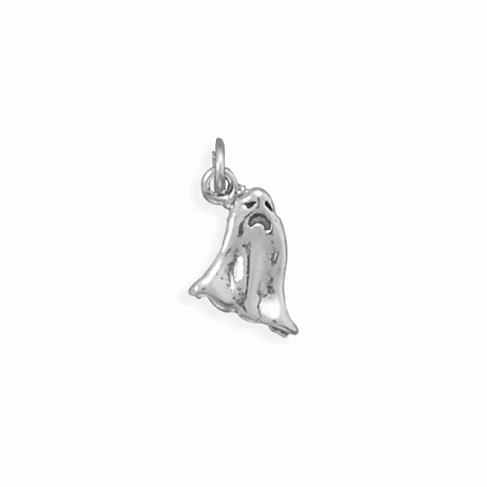 Ghost Charm Halloween Antiqued Sterling Silver - Made in the USA Finest Feature