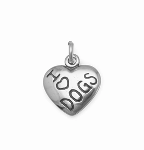 I Love DOGS Heart Charm Sterling Silver Sparkling Detail Glamorous Craft