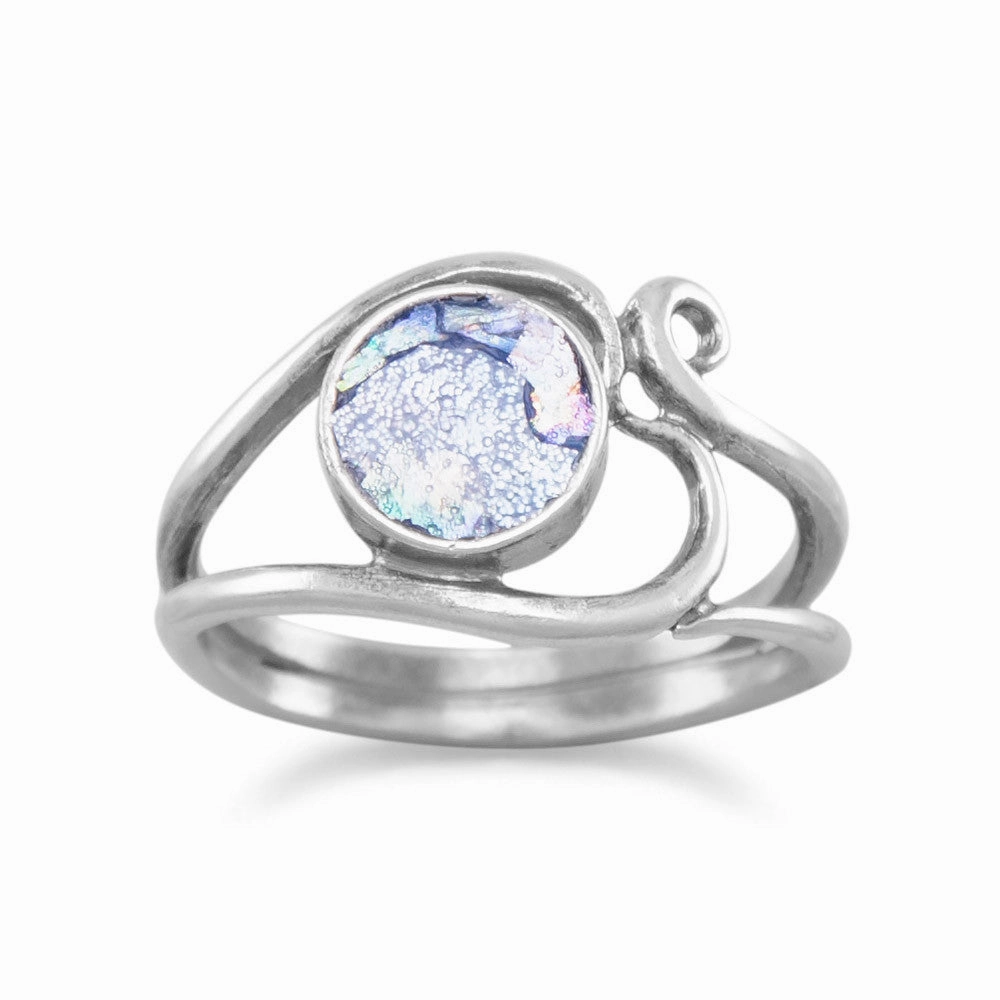 Ancient Roman Glass Sterling Silver Ring with Oxidized Heart Design Worldly Charm