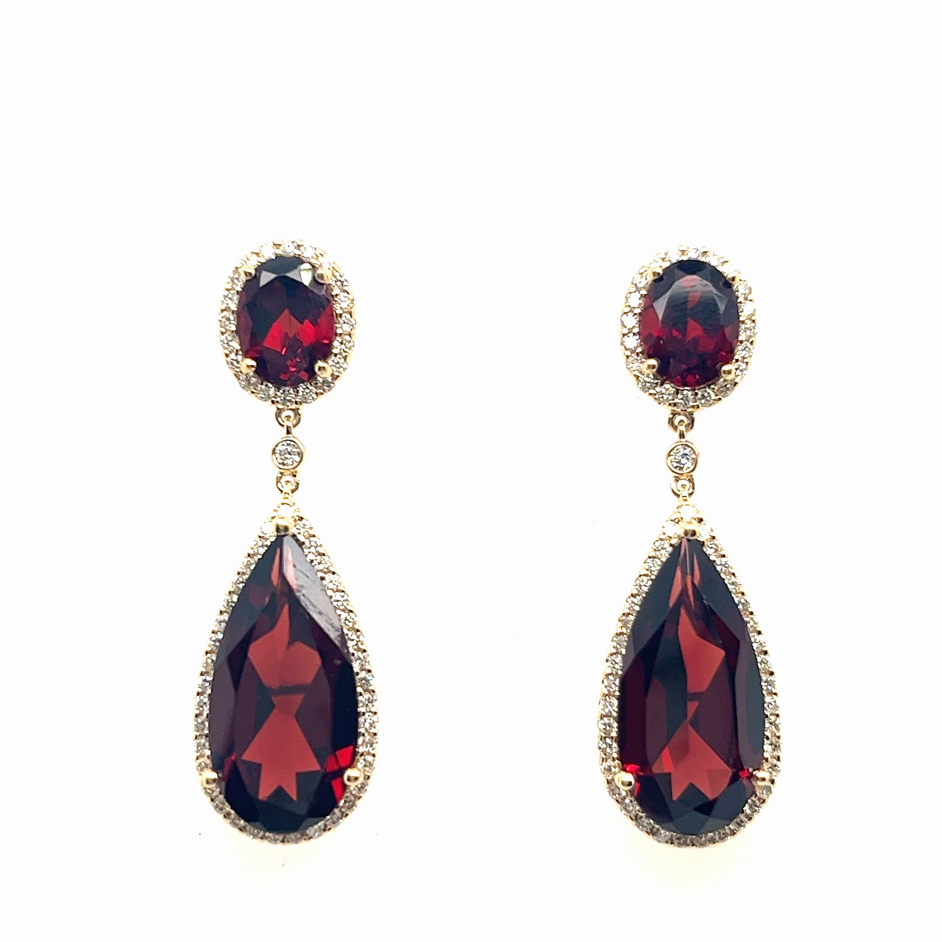 Bremer Jewelry Pear Shape Garnets and Diamond Drop Earrings in 14K Yellow Gold (17.75ctw) Circular Trinket