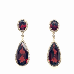Bremer Jewelry Pear Shape Garnets and Diamond Drop Earrings in 14K Yellow Gold (17.75ctw) Circular Trinket