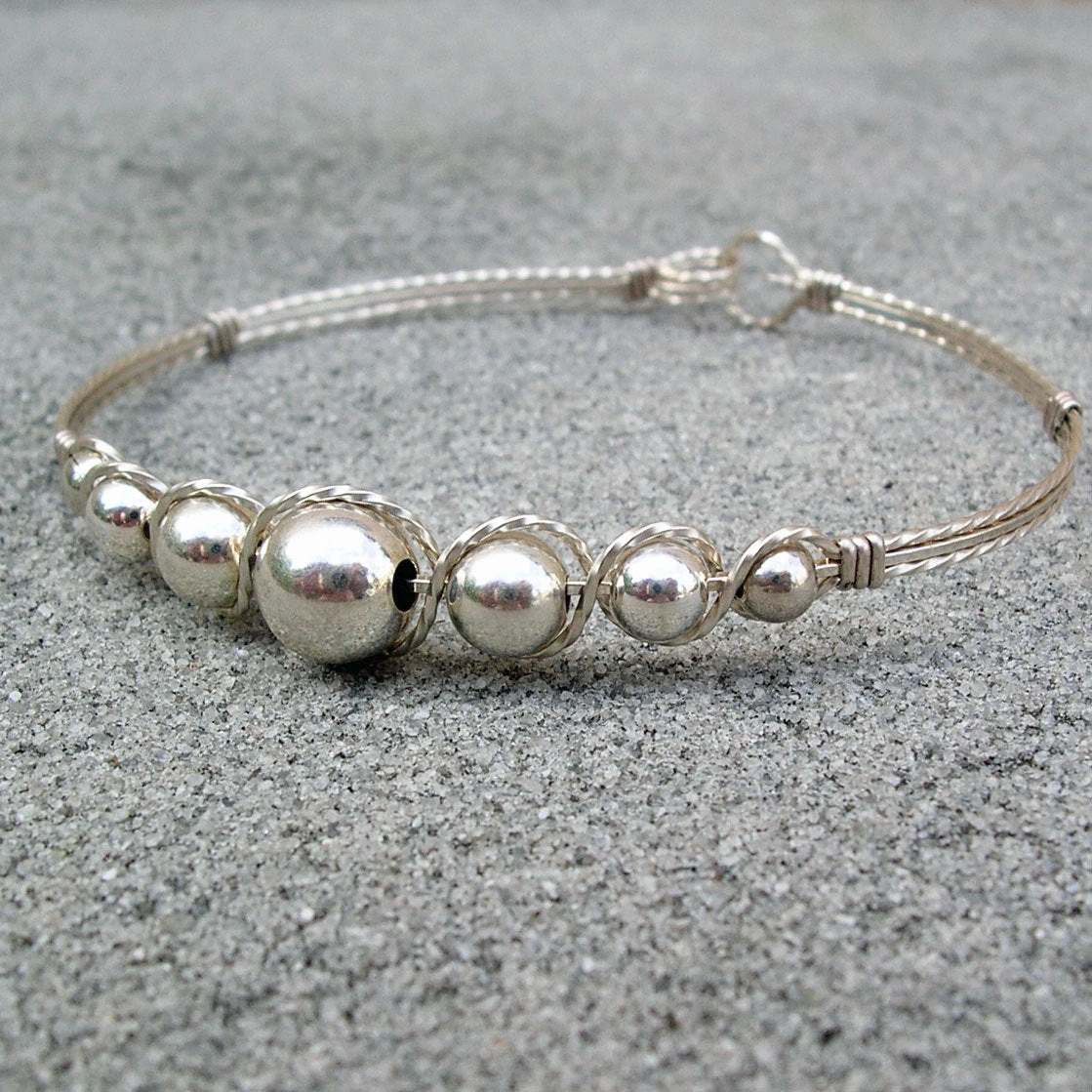 Enchanted Detail Graduated Sterling Silver Beads Wire Wrapped Bracelet