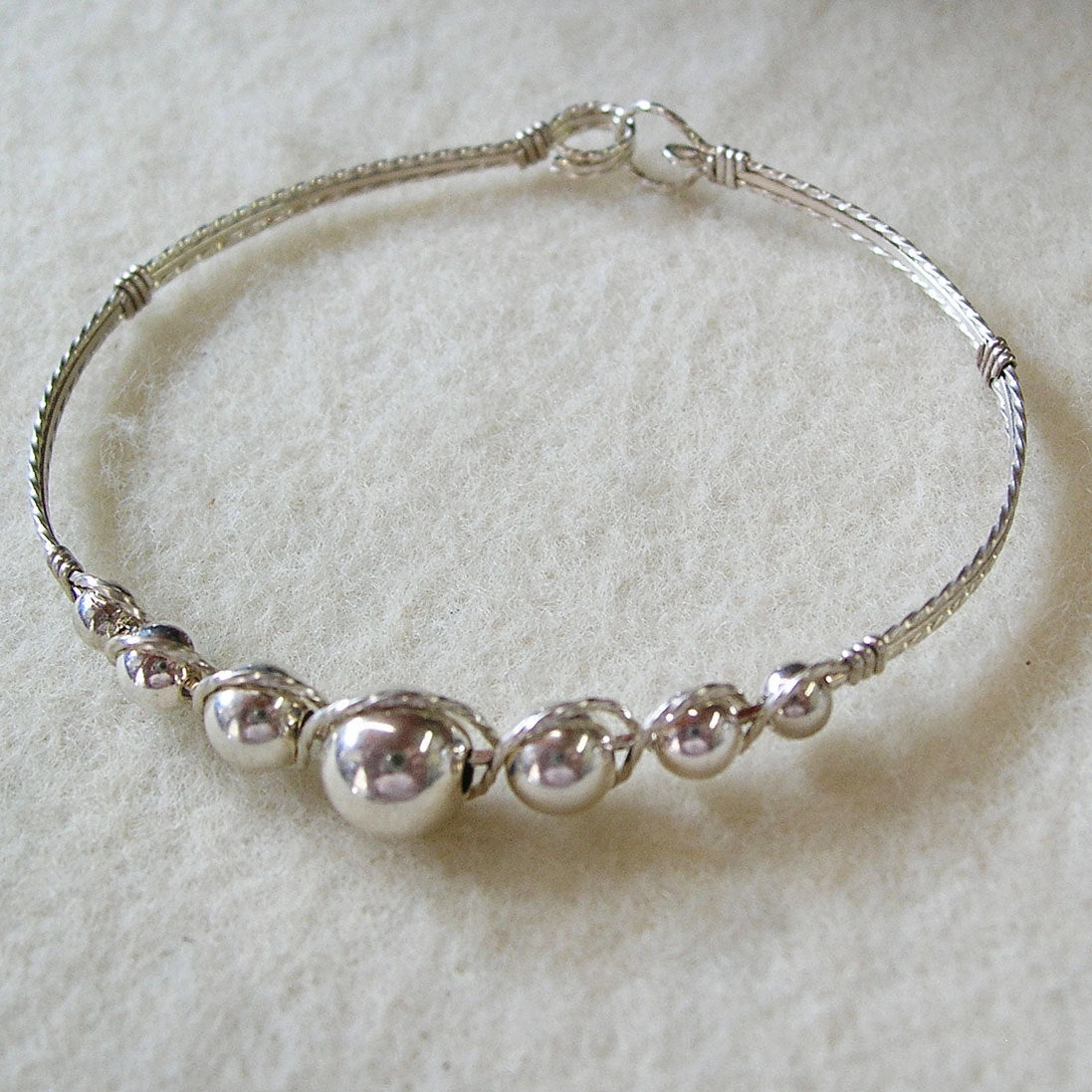 Graduated Sterling Silver Beads Wire Wrapped Bracelet Hypoallergenic choice Perpetual View