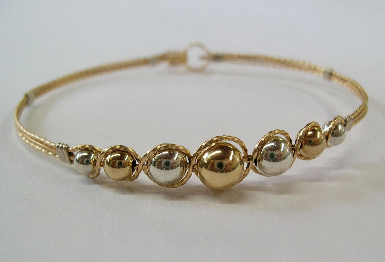 Graduated Two Tone Gold Filled & Sterling Silver Beads Wire Wrapped Bracelet Perfect Fusions Journey??s Vision