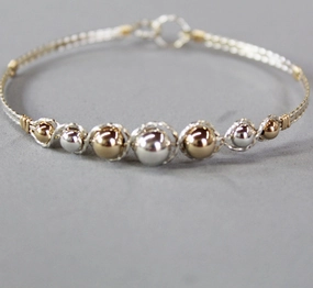 Perfect Match Quick Favorite Graduated Two Tone Sterling Silver & Gold Filled Beads Wire Wrapped Bracelet