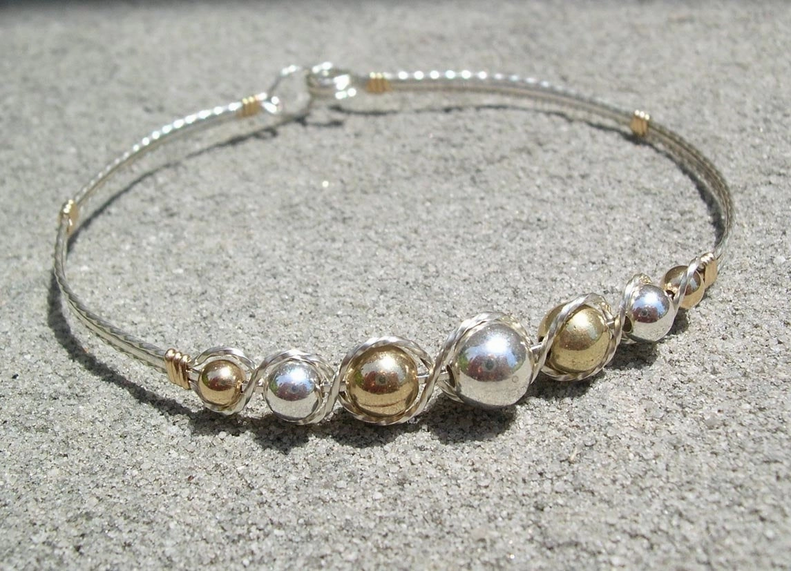 Graduated Two Tone Sterling Silver & Gold Filled Beads Wire Wrapped Bracelet Lasting Blends Unique Perspective