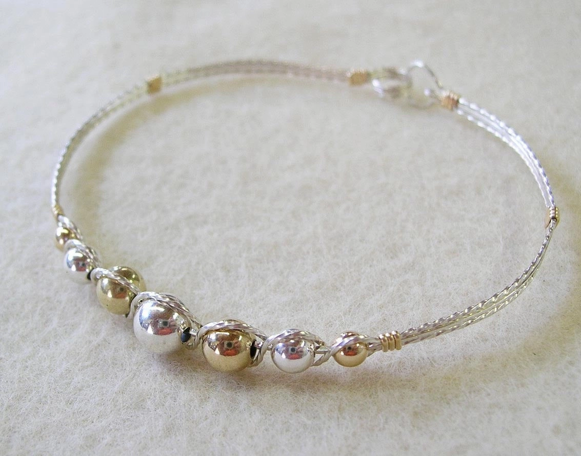Graduated Two Tone Sterling Silver & Gold Filled Beads Wire Wrapped Bracelet Advantageous Situation Worldwide Blends