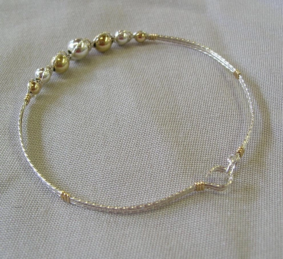 Graduated Two Tone Sterling Silver & Gold Filled Beads Wire Wrapped Bracelet Unfailing Combinations