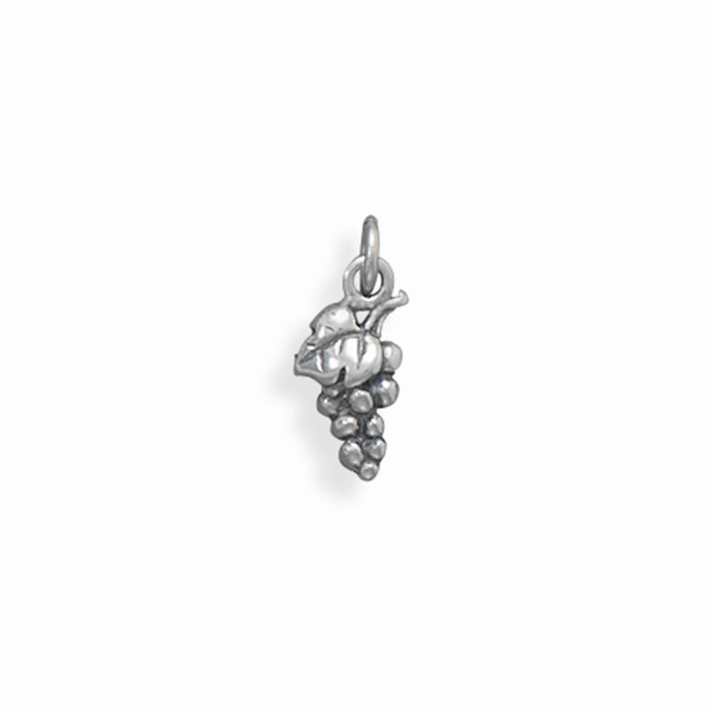 Graceful Craft Chic Glam Grapevine and Grapes Charm Antiqued Sterling Silver